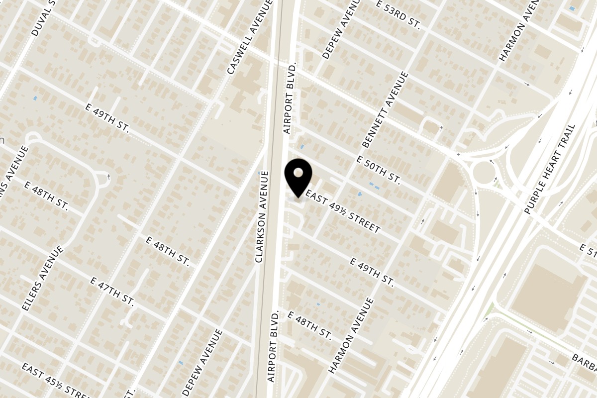 Map showing the location of Tyson's Tacos on 4905 Airport Blvd in Austin